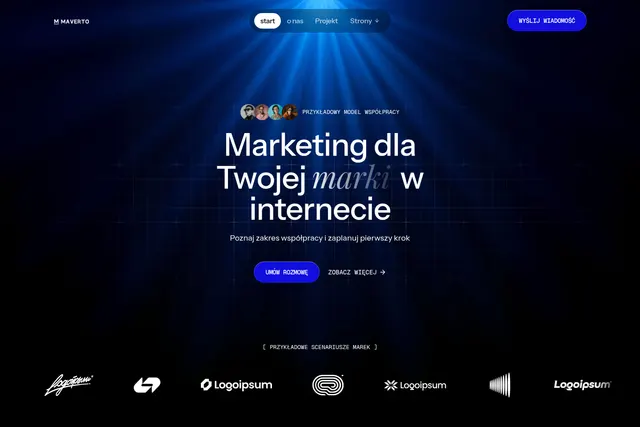 Rzeczywisty widok strony Maverto Marketing — mavertomarketing.pl
