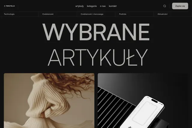 Rzeczywisty widok strony Tematello Magazyn — tematello.pl